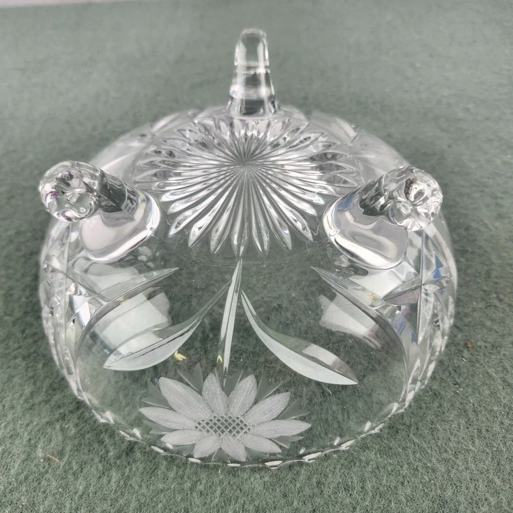 Vintage Oval Footed Crystal Clear  Floral cut 7